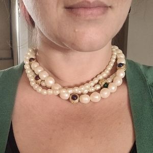 Givenchi multi strand gold, pearl, and jewel choker necklace.